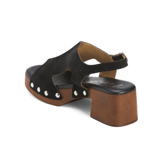 VALERIAS Black Made In Spain Suede Studded Clog Heel Sandals - Picture 2 of 2